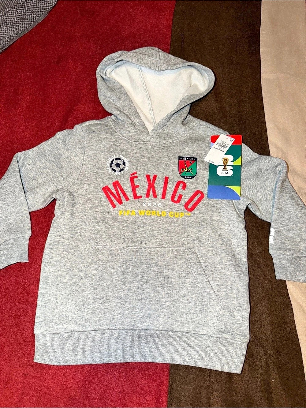 FIFA Mexico 2026 FIFA World Cup Hoodie Gray Red Hoodie Kids Medium NWT